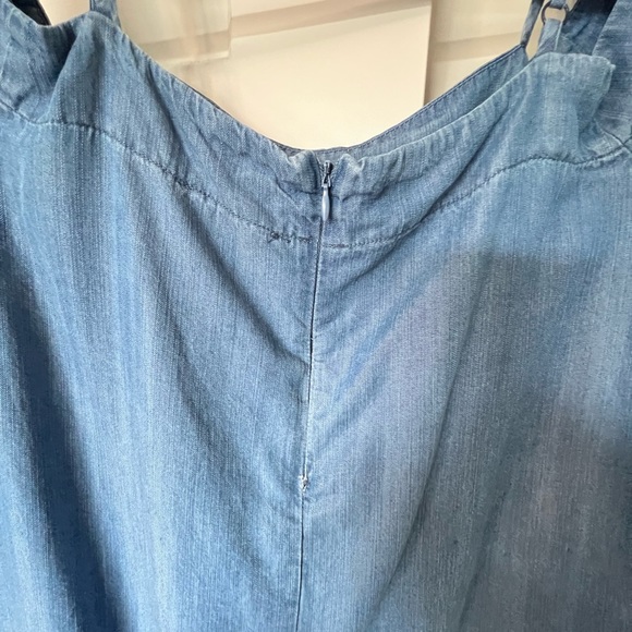 Off The Shoulder Chambray Shift Dress with Adjustable Straps - Picture 4 of 9